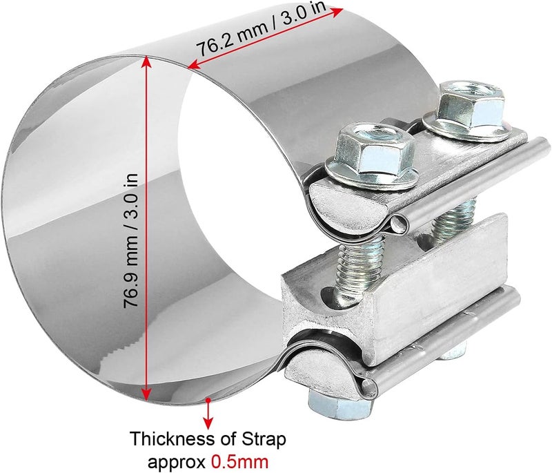 DOCAS 3 Inch 2 x Butt Joint Exhaust Band Clamp Sleeve Stainless Steel 2pcs - Image 4